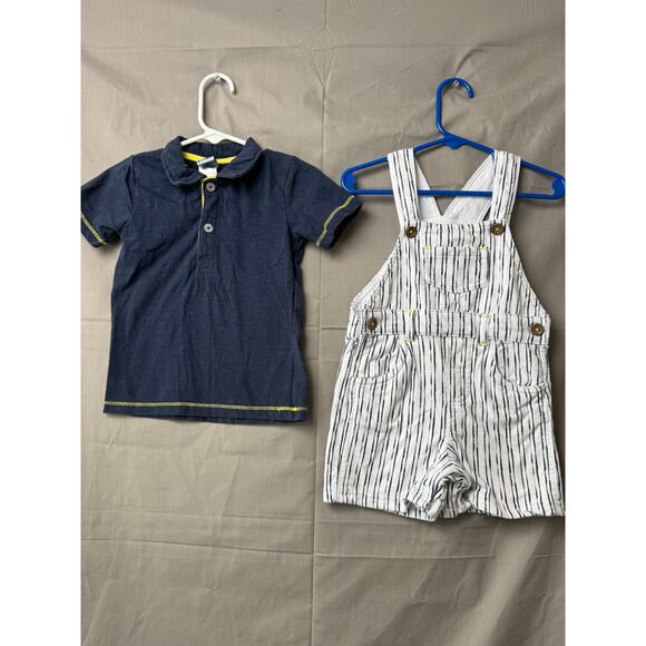 Little Lad Toddler Boy Striped Shorts Overalls and Blue Shirt, Size 24 months - Picture 4 of 6